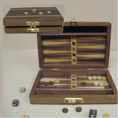 Inlaid Teakwood Travel Backgammon/ LASER