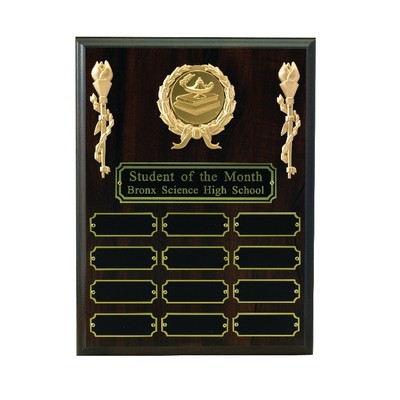 Perpetual Walnut Plaque w/24 Black Plates Takes 2" Medallion Insert (10"x 15")