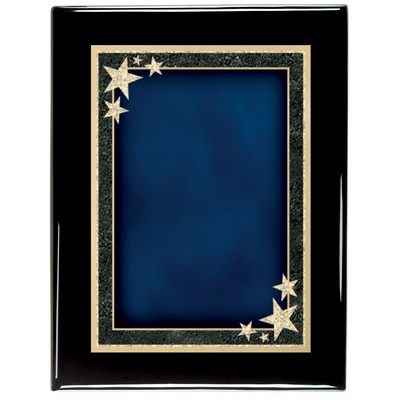 Ebony Piano Finish Plaque with Blue Starburst Brass Plate, 9 x 12"