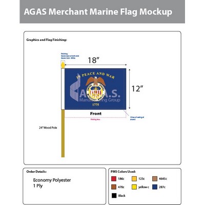 Merchant Marine Stick Flags 12x18 inch