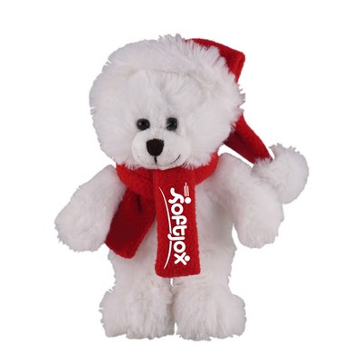 Soft Plush Stuffed White Bear with Christmas Hat and Scarf