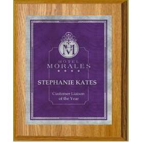 Oak Plaque 7" x 9" - Victory Sunray Plate Purple/Silver 5" x 7" Plate