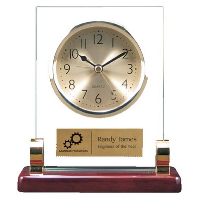 6 1/2" Glass Desk Clock w/Metal Posts