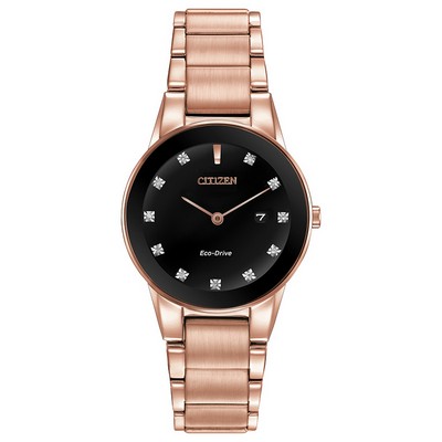 Citizen Ladies Axiom Eco-Drive Watch, Pink Gold-tone SS with Black Dial