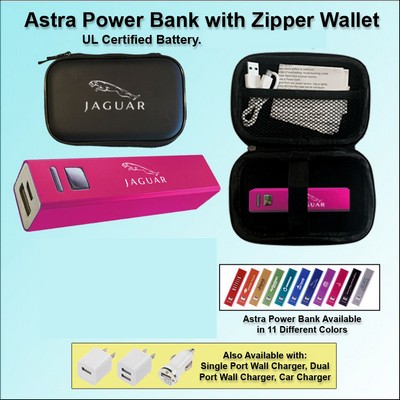 Astra Power Bank Gift Set in Zipper Wallet 2200 mAh - Pink