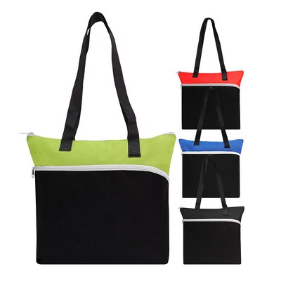 Large Front Zipper Tote Bag