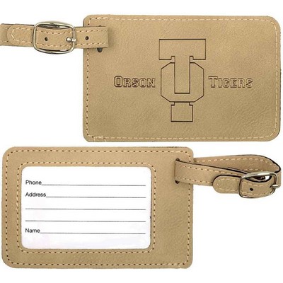 Luggage Tag, Light Brown Faux Leather, 4 1/4" x 2 3/4"