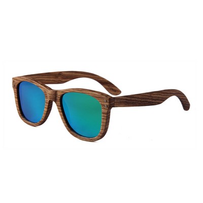 Zebra Wood Sunglasses - Green Mirror Polarized Lenses - Zebra Wood Frames