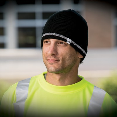 Straight Hi-Viz Beanie with 3M Flex Insulate Lining (Hi-Viz Hat w/Reflective Trim)