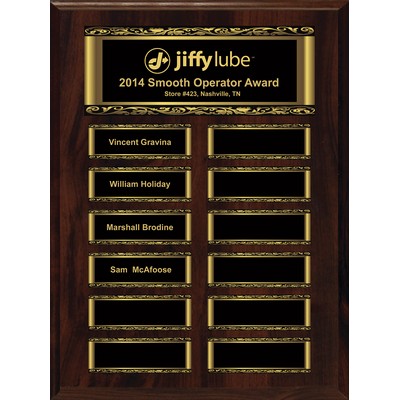 Walnut Finish 12-Plt Magnetic Scroll Border Plaque with Easy Perpetual Plt Release Program