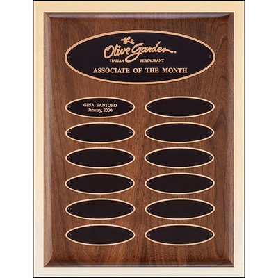 American Walnut Perpetual Plaque w/12 Elliptical Brass Plates (9"x 12")