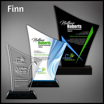 10" Finn Clear Budget Line Acrylic Award in a Black Wood Base