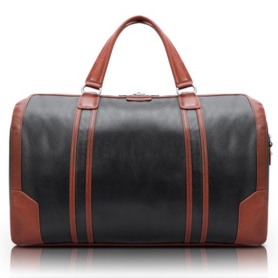 KINZIE | 20" Black Leather Two-Tone Tablet Carry-All Duffel | McKleinUSA