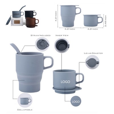 Collapsible Silicone Coffee Mug Cup w/Straw