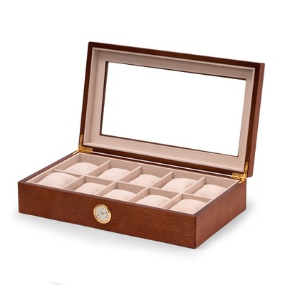 Cherry wood ten watch box with quartz movement clock