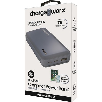 Chargeworx 10000mAh Dual USB Slim Power Bank, Bluestone