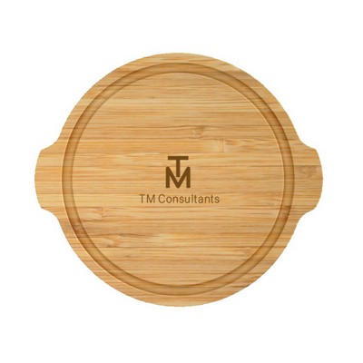 12" Round Bamboo Cutting Board with Juice Groove and Handles