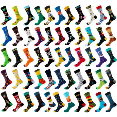 Fun Colorful Socks Patterned Funky Happy Crew Sock Combed Cotton Stockings Packs