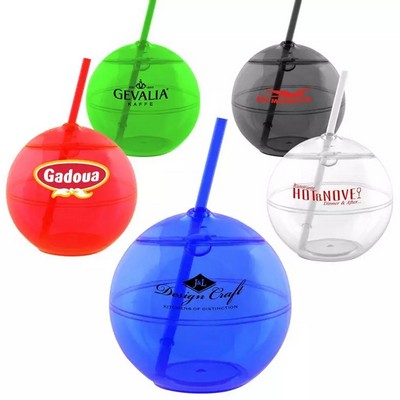 22 Oz. Custom Ball Shaped Drinking Cup with Straw