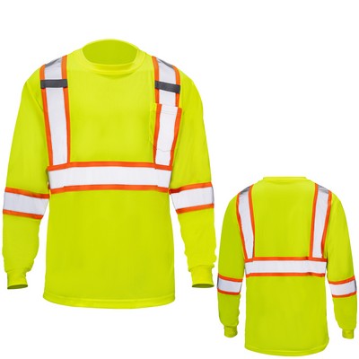 Hi-Viz 3.8 Oz. Polyester Class 3 Reflective Tape Safety T-Shirt With Pocket & Dual Mic Tab