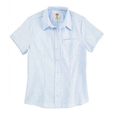 Dickie's® Women's Short Sleeve Stretch Oxford Shirt - Blue/White Stripe