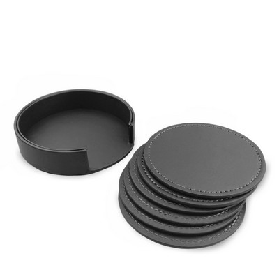 Round Leather Coaster Set - Set of 6