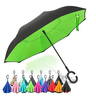 Inverted Reverse Umbrella With C-Shaped Handle