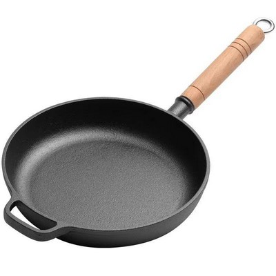 Wood Handle 9.06 Inch Dia. Cast Iron Pan Frying Pan Uncoated Pancake Pan