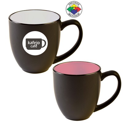 14 Oz. Vitrified Two-Tone Hilo Black/Pink Bistro Mug - Precision Spot Color - Dishwasher Resistant