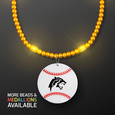 Yellow LED Bead Necklace with Baseball Medallion - Domestic Imprint