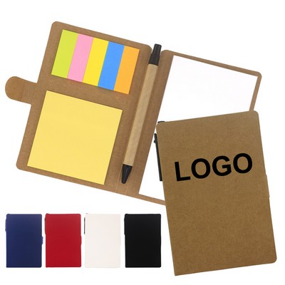 Kraft Paper Cover Sticky Notes Notebook Set With Pen