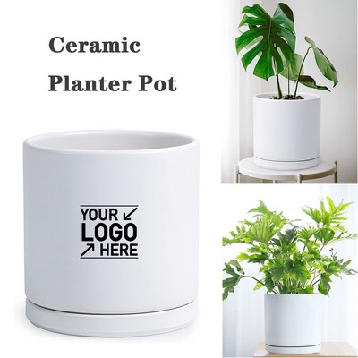 10" Ceramic Planter Pot with Drainage and Saucer