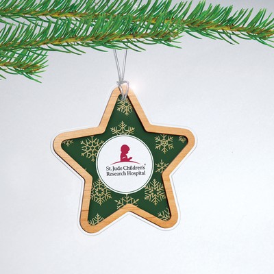 Clear Acrylic and Alder Wood Star Christmas Ornament