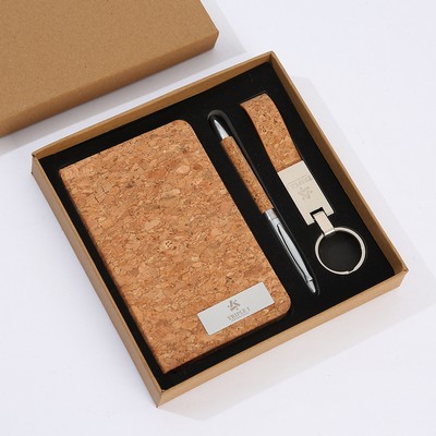 3Pcs Gift Box: Wood Chips Notebook, Key Chain and Pen