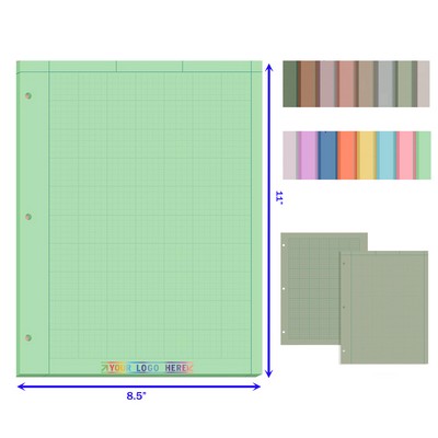 8.5" x 11" 100 Sheets 200 Pages Punched Perforated Color Quadrille Notebook