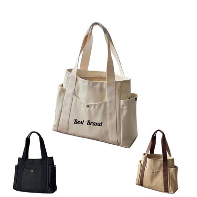 Canvas Tote Bag with Multi Pockets