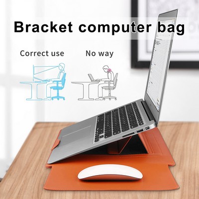 15" Synthetic Leather Laptop Sleeve With Computer Holder