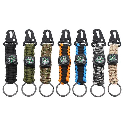 Handmade Paracord Survivor Bracelet Rope Key Chain with Compass