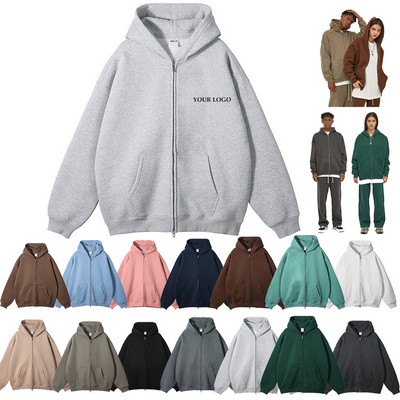 Unisex Hoodie Heavyweight Fleece Cotton Oversized Sweatshirt With Zipper