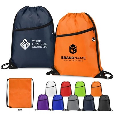 420d Heavy Duty Drawstring Backpack With Front Zipper