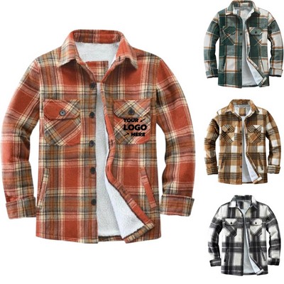 Warm Fleece-Lined Plaid Shirt Jacket For Men