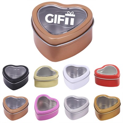 Heart Shaped Metal Tins with Clear Window Lids