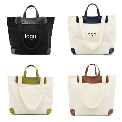 Canvas With Pu Leather Tote Bag Hand Shopping Bag