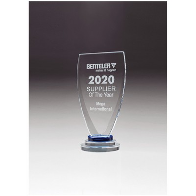 5" x 9.25" Sapphire Glass Award w/Blue and Clear Glass Base