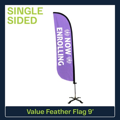 Value 9' Feather Flag - Single Sided Graphic Black X Base