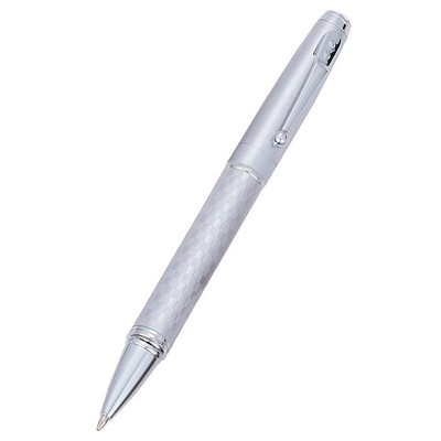 Satin Chrome Ballpoint Pen w/Checkered Barrel