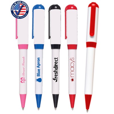 Union Printed - USA Made - Euro Style Twist Pen with Pocket Clip - 1-Color Logo