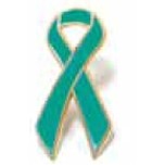 Metal Awareness Ribbon Lapel Pin (Teal Green)