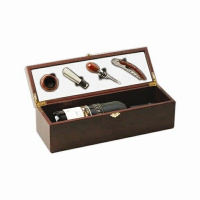 Wine Set in Wooden Box w/Bottle Space