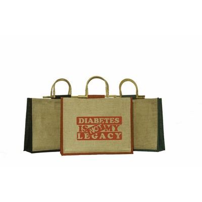 All Natural Jute Burlap Bag W/ Cane Handles 18"X13"X6"